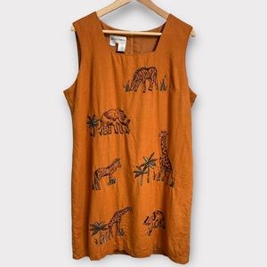 Vintage Linen Embroidered Animal Dress